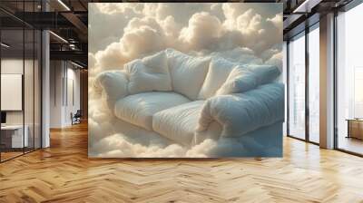 Cozy and Soft white sofa on fluffy clouds. Relaxing background concept.  Wall mural