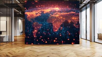 Global Connection world Map Interactive digital global business network. Wall mural