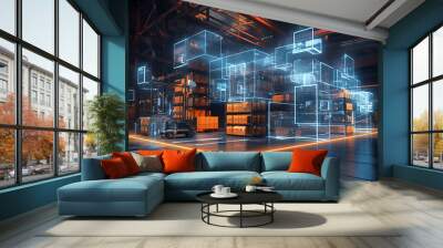 future warehouse system with digital technology Wall mural