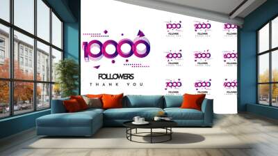 Thank You 1000 to 10000 Followers Celebration Vector Illustration Template Design Wall mural