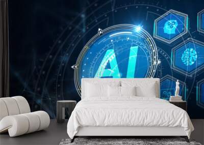 AI Learning and Artificial Intelligence Concept. Business, modern technology, internet and networking concept. 3d illustration Wall mural