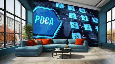 PDCA Plan Do Act Check Business technology concept. Technology, Internet and network concept. 3d illustration Wall mural