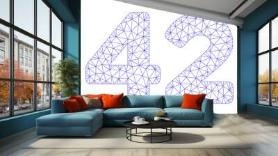 Mesh 42 digits text polygonal icon illustration. Abstract mesh lines and dots form triangular 42 digits text. Wire frame 2D polygonal line network in vector format isolated on a white background. Wall mural