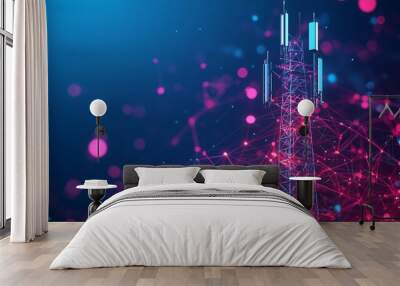 3d illustration of a telecom base station receiver with abstract digital connections, symbolizing modern telecommunications infrastructure. Wall mural