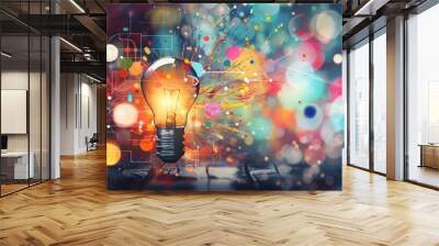 A conceptual image showcasing a light bulb as a metaphor for an innovative breakthrough and smart idea, symbolizing genius marketing strategy planning and creative thinking in business. Wall mural