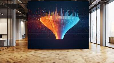 Big data technology and information funnel concept. Large digital funnel with online data as process of data collection, analysis, and transformation into useful information. Modern, digital style. Wall mural