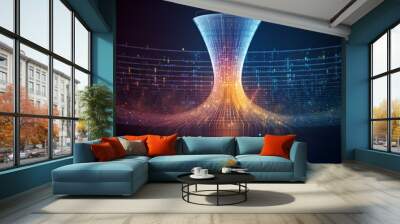 Big data technology and information funnel concept. Large digital funnel with online data as process of data collection, analysis, and transformation into useful information. Modern, digital style. Wall mural