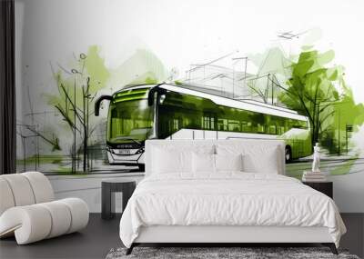 Conceptual sketch demonstrating green transportation, illustrating a city bus. Using public transport to reduce carbon emissions and contribute to environmental sustainability. Generative AI Wall mural