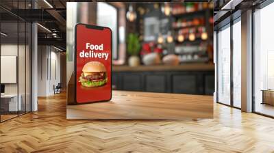 Modern food delivery mobile app kit template featuring a sleek user interface design, vibrant color scheme, and ample copy space for text, perfect for showcasing your food delivery service. Wall mural