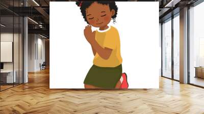 Cute little African girl praying kneeling on his knee Wall mural