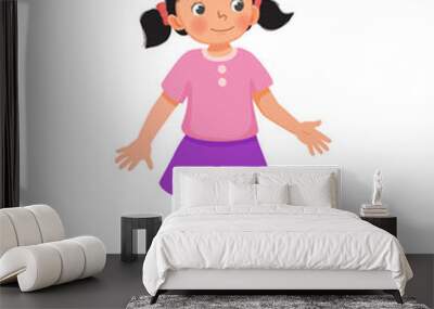 cute little girl walking on the road  Wall mural