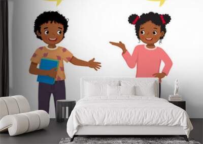 happy cute kids little African boy and girl talking each other with speech bubble Wall mural