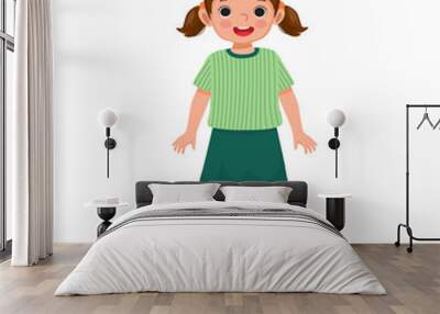 happy little girl child standing on the weighing scale checking her weight Wall mural