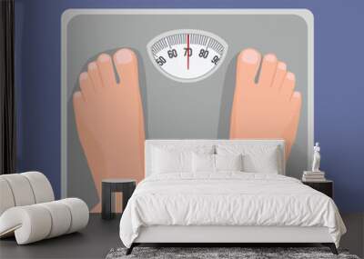 Top view of male feet standing on weighing scale Wall mural