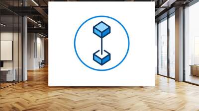 Blockchain vector concept blue round icon - Block Chain with 2 Blocks sign Wall mural