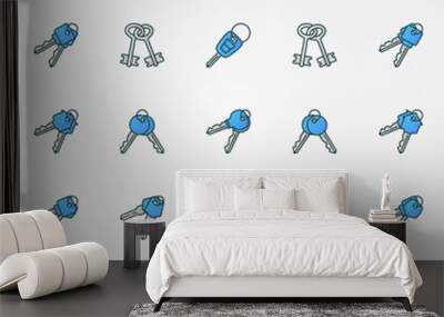 Blue keys icons set Wall mural