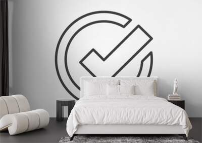 Check mark vector icon in thin line style Wall mural