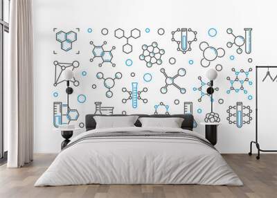 Chemical concept linear banner. Vector outline horizontal illustration on white background Wall mural