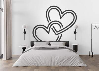 Two Crossed Hearts vector linear icon. Love concept symbol in thin line style Wall mural