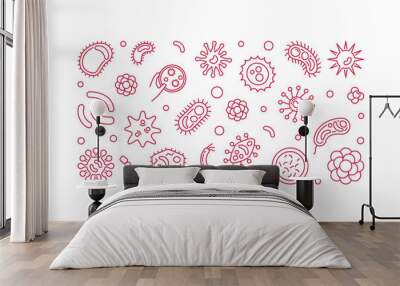 Virus or pathogen horizontal banner. Vector concept red illustration made with outline icons on white background Wall mural