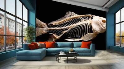 Skeleton of a carp fish isolated against a black background Wall mural