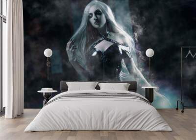 Gorgeous young sorceress, halloween concept, spell casting Wall mural