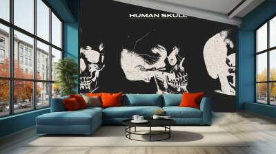 Human skull with retro photocopy negative effect. Trendy retro aesthetics of the 90s-2000s. Elements for the design of posters, banners, cards.	 Wall mural