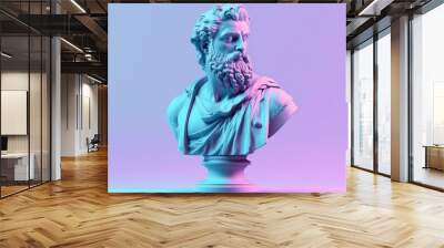 Sculpture of an abstract greek deity, done in the  pastel background colors. Generative AI. Wall mural