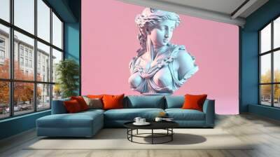 Sculpture of an abstract greek deity, done in the  pastel background colors. Generative AI. Wall mural