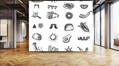 hand drawn doodle mexican icons set Wall mural