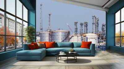 Refinery tower in petrochemical industrial plant with blue sky Wall mural