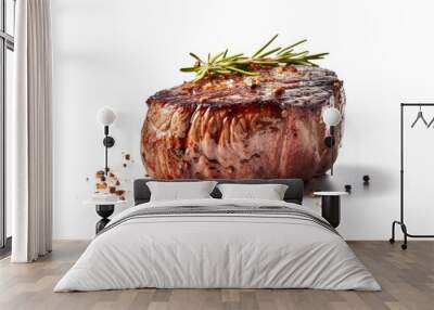 Succulent roasted beef tenderloin steak with rosemary and coarse pepper against a white background (Generative AI, Generativ, KI) Wall mural