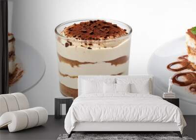 Very tasty tiramisu, dessert, different versions, isolated Wall mural