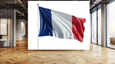 Waving French flag on a flagpole, isolated or white background Wall mural