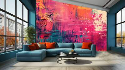 Colorful mixed grunge colors pop art comic style painting background wallpaper illustration. Wall mural