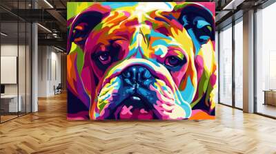 Portrait of english bulldog dog in colorful pop art comic style painting illustration. Wall mural