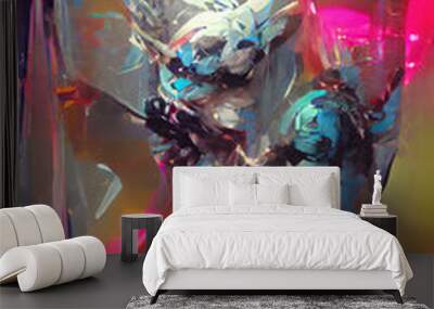 3d digital render Abstract modern Art character in ice and neon light, movement. Combat character. Sketch. Poster. 3D illustration. Wall mural