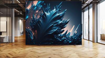 Abstract swirls of vibrant blue and orange colors in a dark background create a captivating visual effect Wall mural