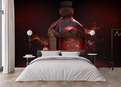 Antique flasks with blood red color potion AI Wall mural