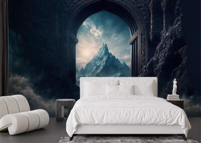 huge and majestic gates to dark fantasy AI Wall mural