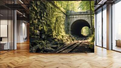 Old stone round tunnel. Generation AI Wall mural