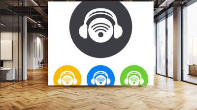 Icono plano auriculares con simbolo RSS en circulo varios colores Wall mural