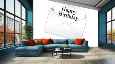 Icono sobre blanco con carta con texto Happy Birthday Wall mural