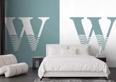 Logo Nautical. Letra inicial W con olas de mar Wall mural