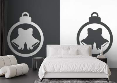 Tiempo de Navidad. Logo con silueta de bola de navidad con 2 campanas con lazo de cinta para su uso en tarjetas y felicitaciones Wall mural