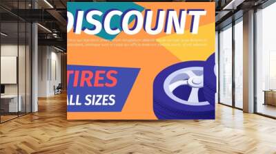 Advertisement Offers Car Tire Discount in Workshop Wall mural