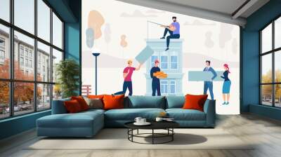 Moving and Building. Vector Illustration. Wall mural