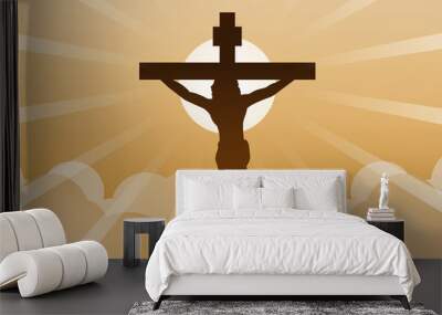 Christian cross with Jesus Christ with light and cloud backward mean begin of hope,belief and faith Wall mural