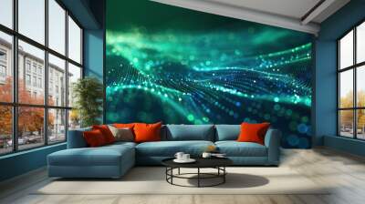 Digital technology speed connect blue green background, cyber nano information, abstract communication, innovation future tech data, internet network connection Wall mural