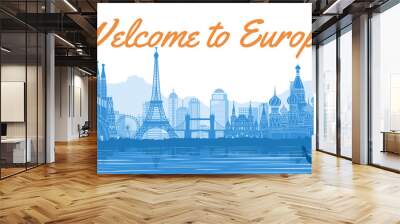 Europe famous landmark with blue and white color design,vector illustration Wall mural